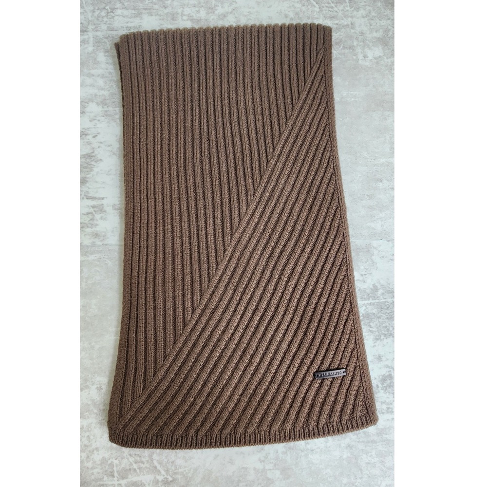 AllSaints Unisex Wool Blend Knit Travelling Rib Narrow Brown Scarf One Size Cozy